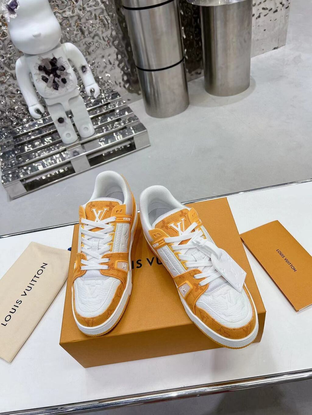 LV Trainer Yellow Monogram Denim White