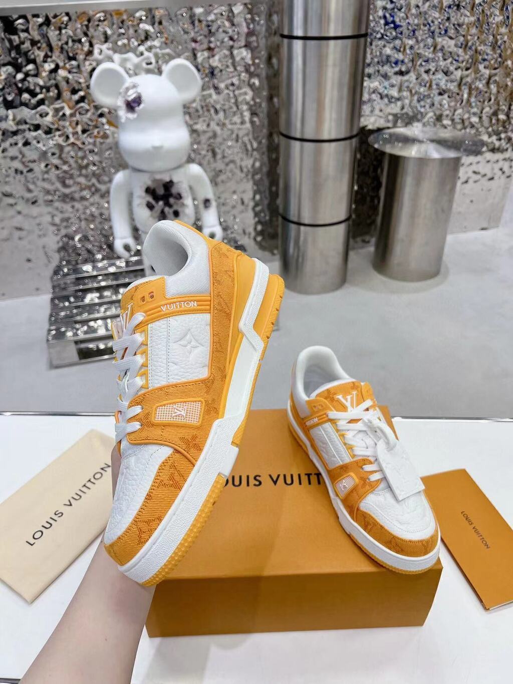 LV Trainer Yellow Monogram Denim White
