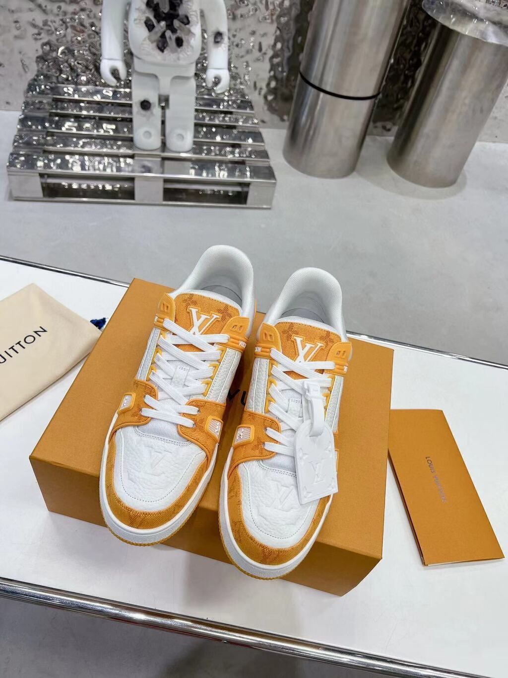 LV Trainer Yellow Monogram Denim White