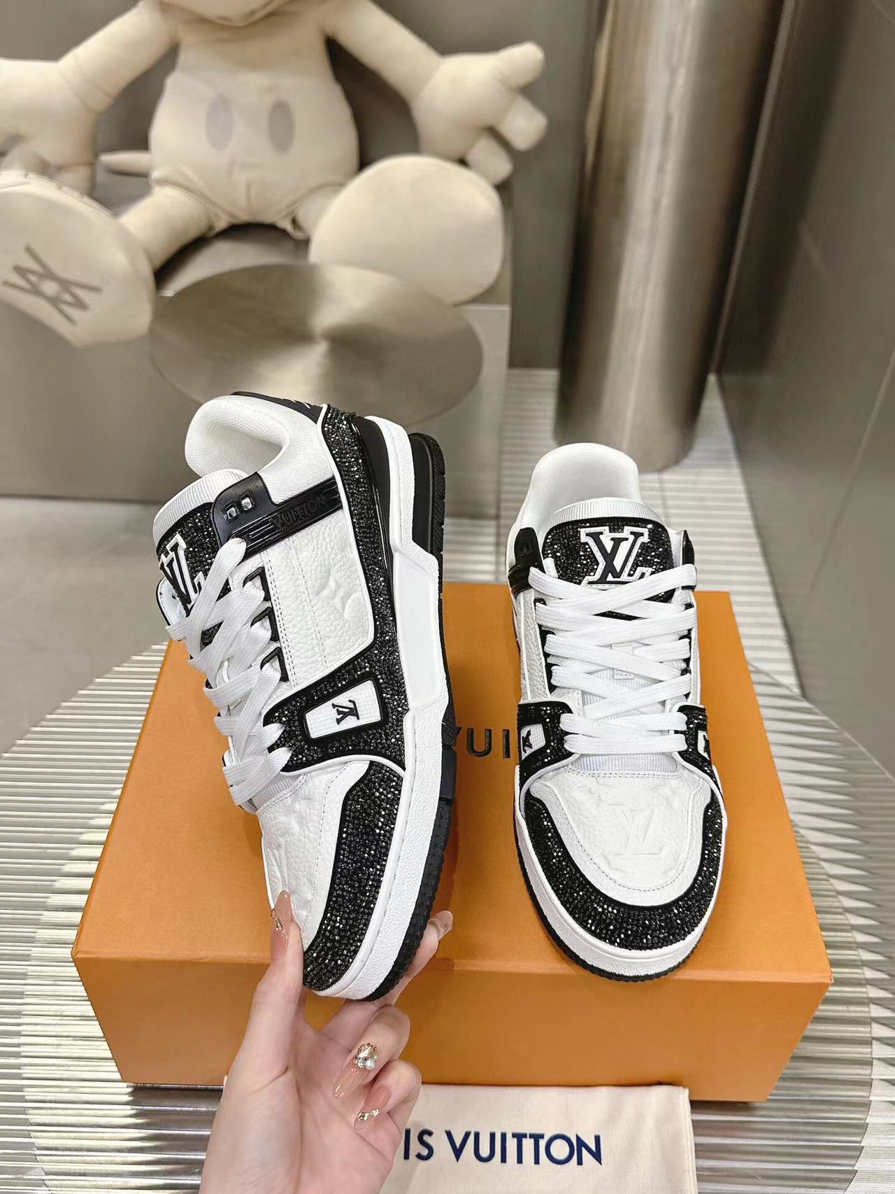 LV Trainer Black White Crystals