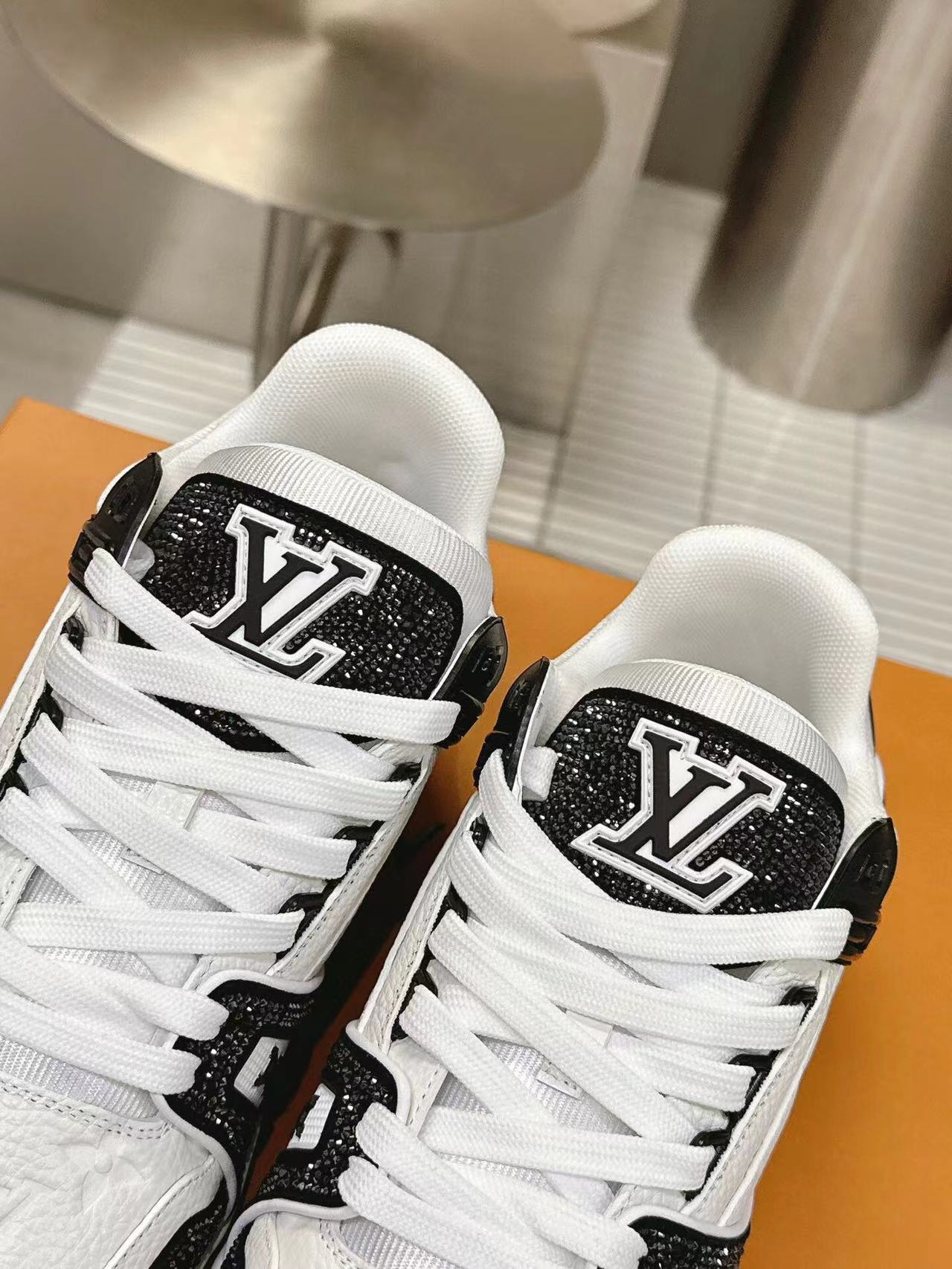 LV Trainer Black White Crystals
